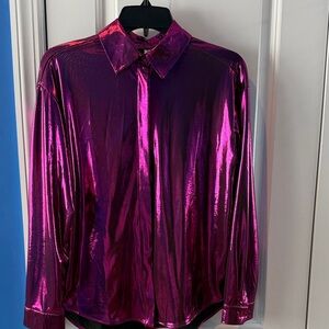 Anthropologie Metallic Fuchsia Blouse
